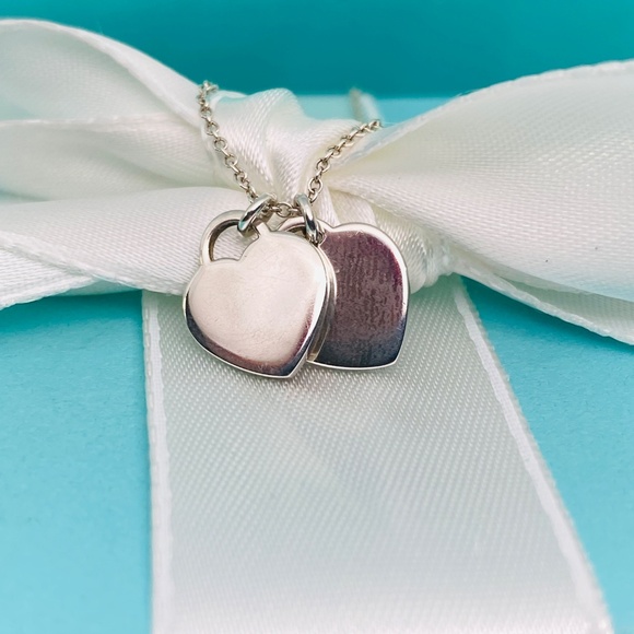 Tiffany & Co Return to Tiffany double pink enamel heart necklace 925 silver box - Picture 5 of 6